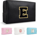Personalized Chenille Letter Preppy Makeup Bag, Small Initial Black Travel Cosmetic Organizer Toiletry Pouch Monogram Makeup Storage, Waterproof Make Up Case Travel Essentials for Women Her(Letter E)