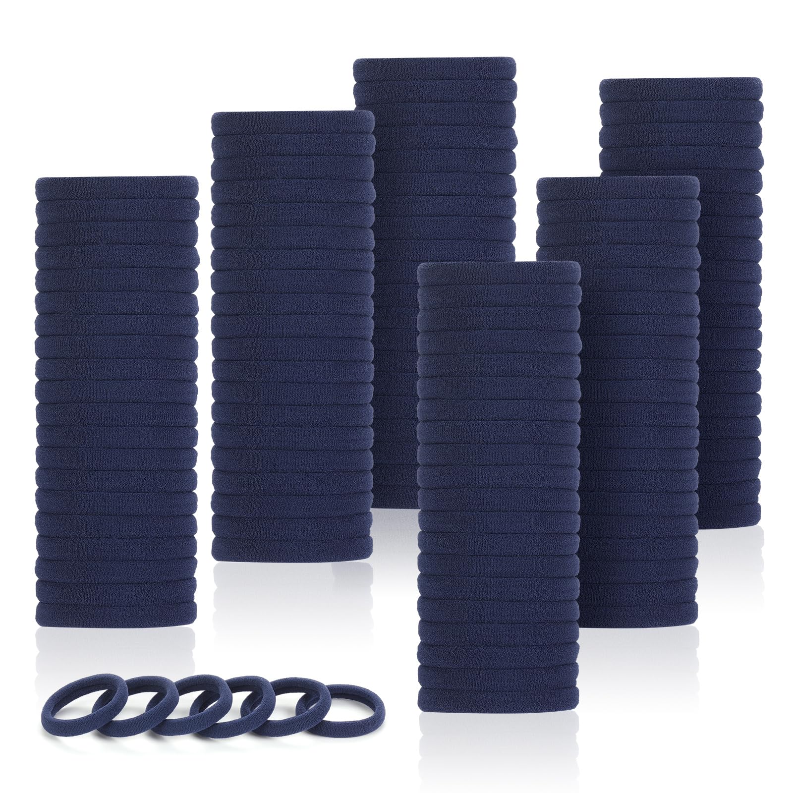 LuSeren 120 Pcs Navy Hair Ties for Women, No Damage Soft Seamless Nylon Hair Elastics for Thick Hair, Ponytail Holders, Solid Navy Hair Accessories