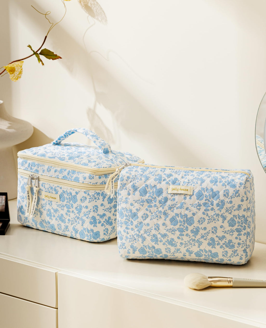 HBselect 2Pcs Travel Makeup Bag Large Quilted Cosmetic Bag Make up Bag