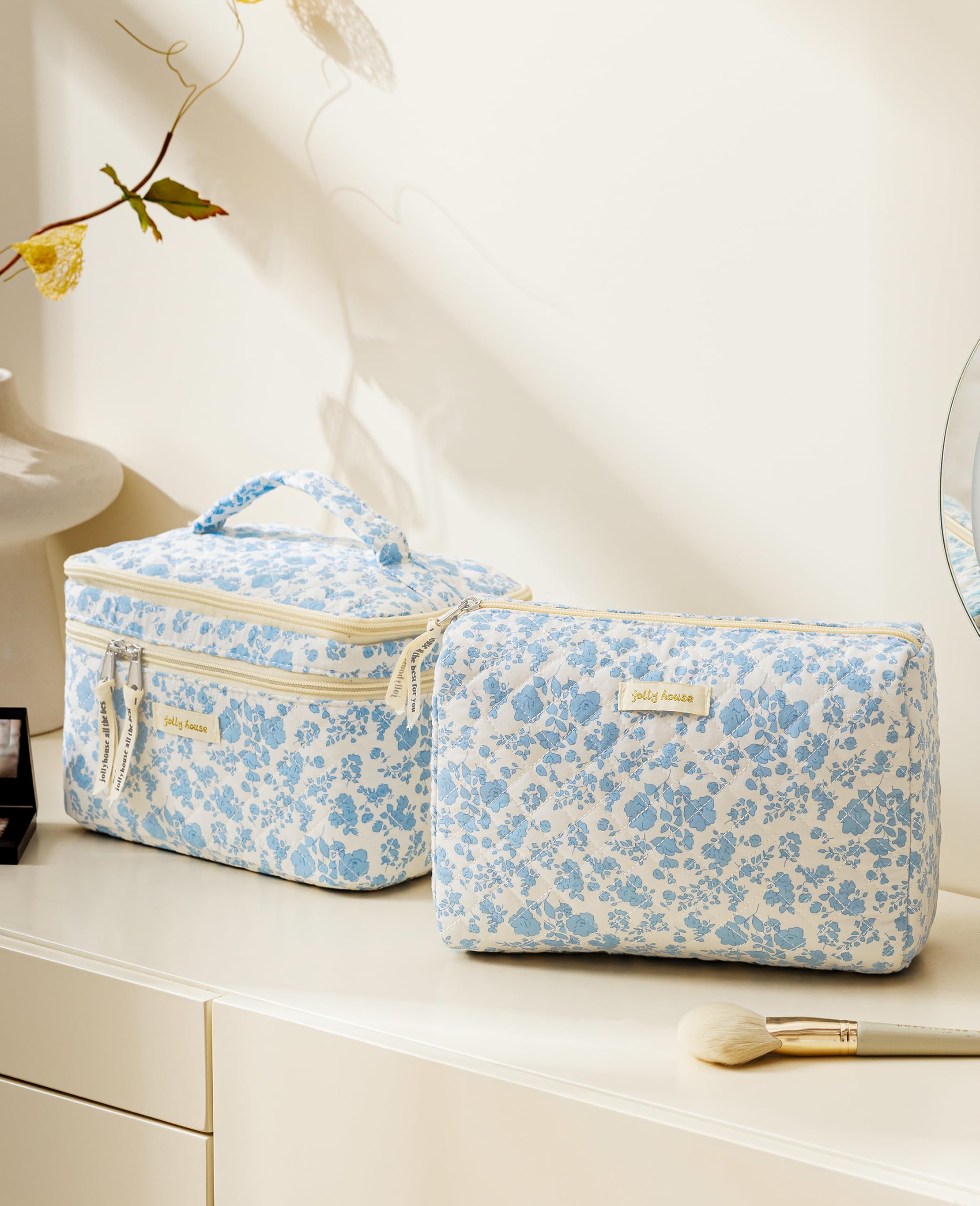 HBselect 2Pcs Travel Makeup Bag Large Quilted Cosmetic Bag Make up Bag
