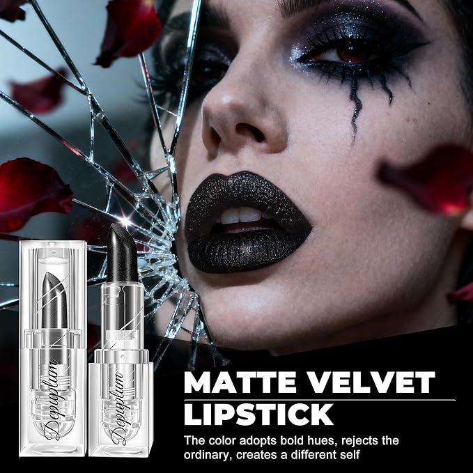 Depuplum Black Lipstick Shimmer Halloween Face Body Paint for Women