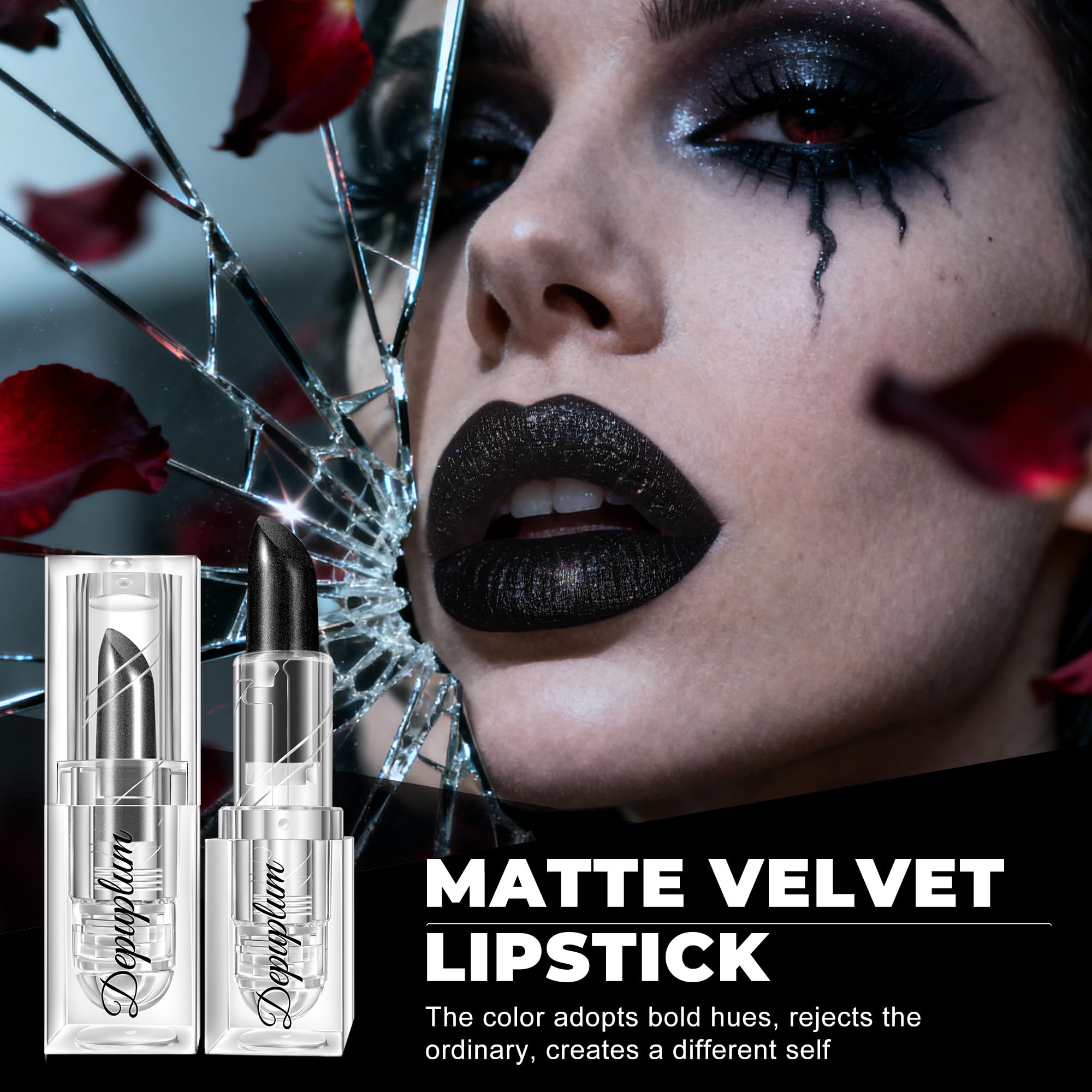 Depuplum Black Lipstick Shimmer Halloween Face Body Paint for Women