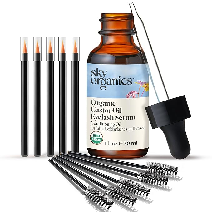 Sky Organics USDA Organic Castor Oil Eyelash Serum 1 fl oz, Glass Bottle