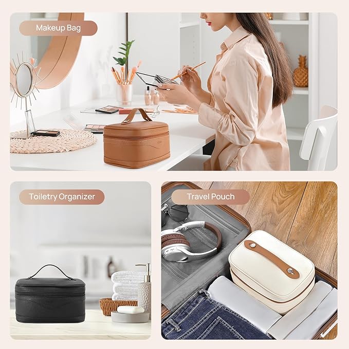 Telena Large Makeup Bag, Travel Toiletry Bag for Women, Vegan Leather
