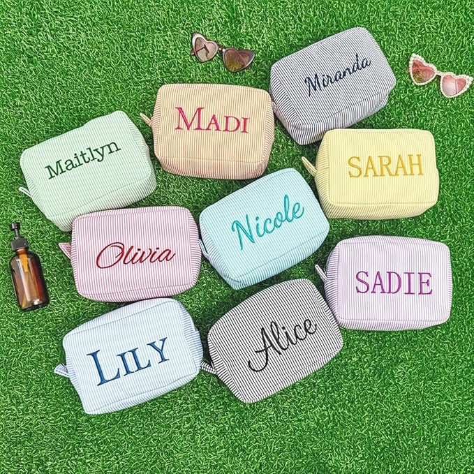 DayOfShe Personalized Name Makeup Bag for Bridesmaid Gifts,Custom Large Capacity Cosmetic Travel Toiletry Make Up Bags for Birthday Gifts,Personalized Gifts for Women Teen Girls