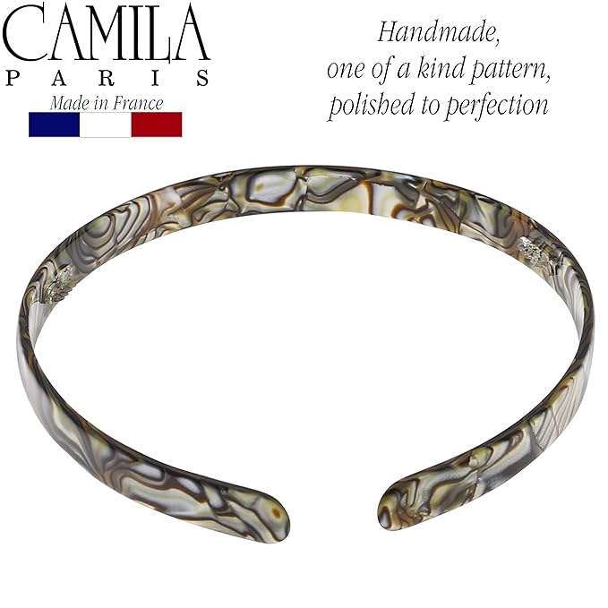Camila Paris CP2005 French Headband for Women, Handmade Onyx, Strong Hold Grip Women's Hair Band, Ligth and Very Flexible, No Slip Durable Styling Girls Hair Accessories, Made in France