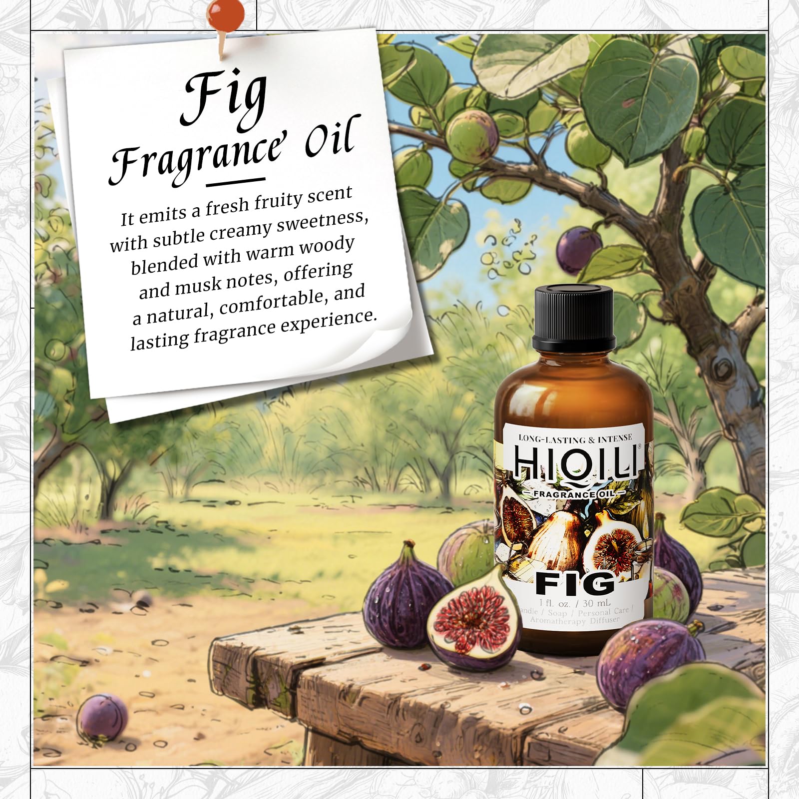 HIQILI Fig Fragrance Oil, DIY Perfume, Add to Bath & Body Products - 30ML