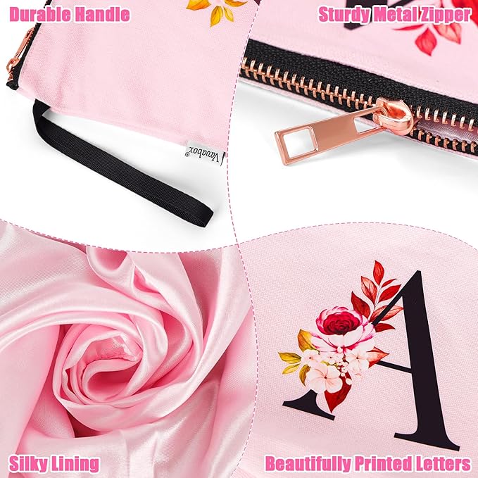 Vavabox A-Z Personalized Makeup Bag, Birthday Gifts for Women Mom, Gifts for Best Friend, Bride Bridesmaid Cosmetic bag (Z, Pink)