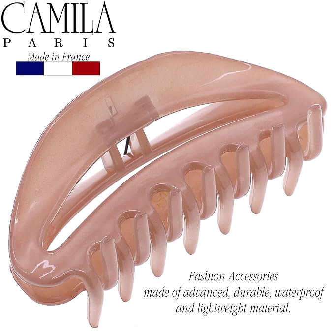 Camila Paris CP3123 French Hair Clips for Women, 3.5" Nude, Large Claw Clip Strong Hold All Day, No Damage No Slip Claw Clips for Thick Curly Wavy Fine Straight Hair, Jaw Clip Made in France