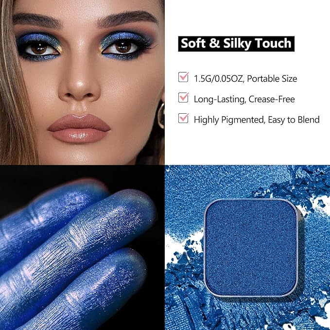 Fillwie Blue Single Eyeshadow Shimmer, Refill Fits Magnetic Palette (Abyss)