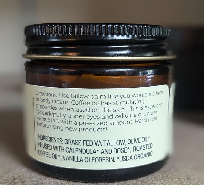 Hearth & Homestead Whipped Beef Tallow for Skin & Face - 100% Grass Fed, Eczema Cream & Body Butter, Organic Olive Oil, Calendula & Rose, Lotion & Hand Moisturizer for Dry Skin, Coffee Vanilla, 1.3oz