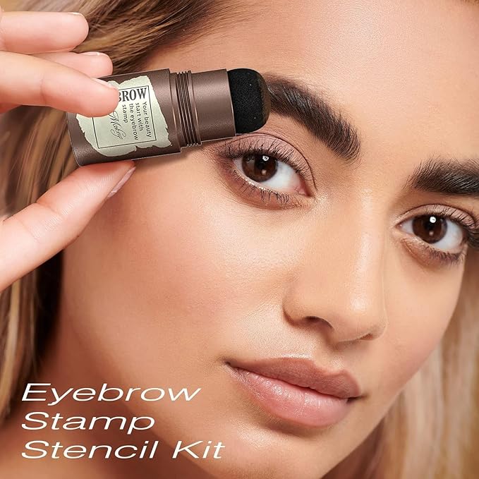 Eyebrow Stamp Stencil Kit - Long-Lasting Eyebrow Powder with Brush, Waterproof & Smudge-Proof Brow Shaping Kit with 24 Reusable Thin & Thick Eyebrow Stencils for Voluminous Brow (Medium Brown)