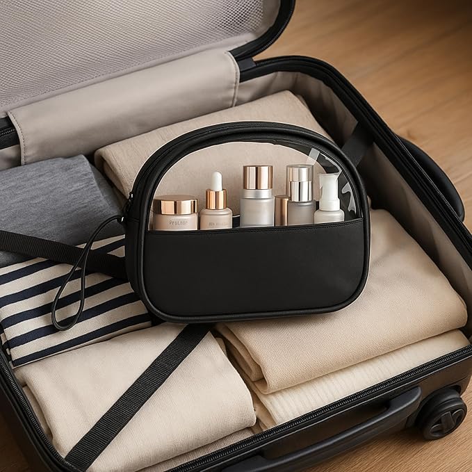 COLGRAM Small Clear Travel Makeup Bag, Waterproof Leak-Proof Toiletry Bag for Women, Simple Transparent Cosmetic & Makeup Bag Organizer