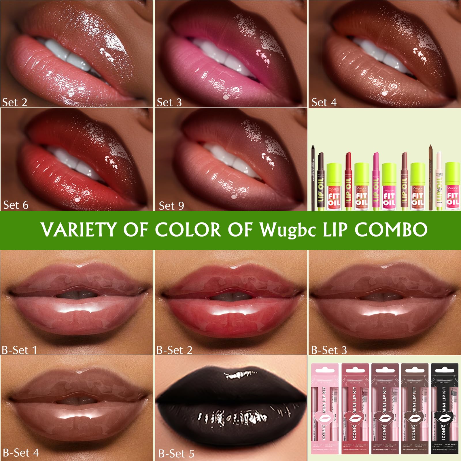Wugbc Brown Lip Liner & Lip Gloss Set Moisturizing Lip Kit, Smooth Dark Brown Lip Liner Pencil Hydrating Lip Tint Non Sticky Click Lip Balm Lightweight Long Lasting Daily Lip Care for Women