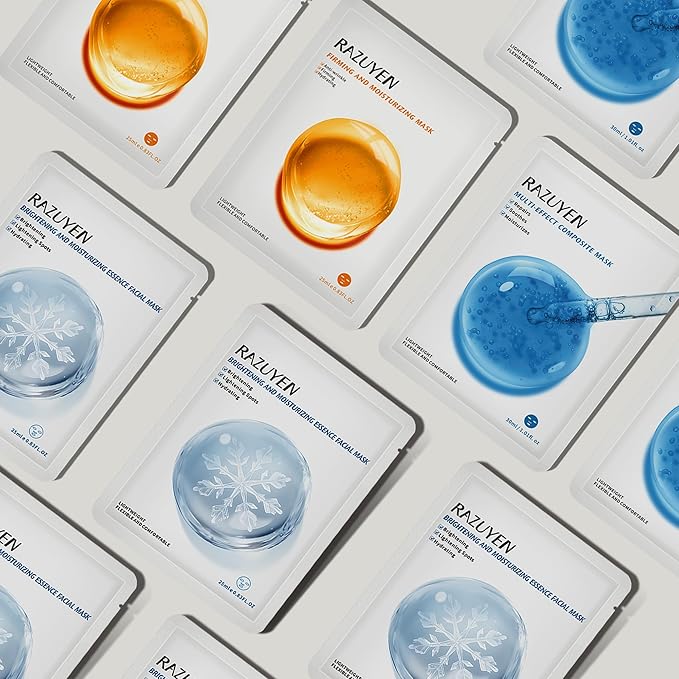 RAZUYEN Face Sheet Masks, Peptide, Vitamin C & Panthenol B5, 9 Packs