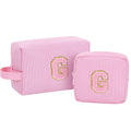 MONSTINA Personalized Initial Makeup Bag for Women,Make Up Case for Girlfriend Bridesmaid Wife,Birthday Gift for Her Cute Toiletry Bag,2PCS,Pink G