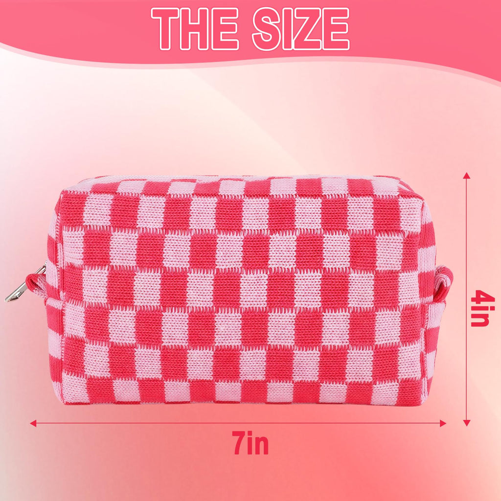 ZLFSRQ 6Pcs Checkered Pencil Case Cute Pencil Pouch for Teens Checkered Makeup Bag Pink Medium Travel Cosmetic Bag Makeup Pouch for Purse Aesthetic Trendy Zipper Toiletry Bags Organizer
