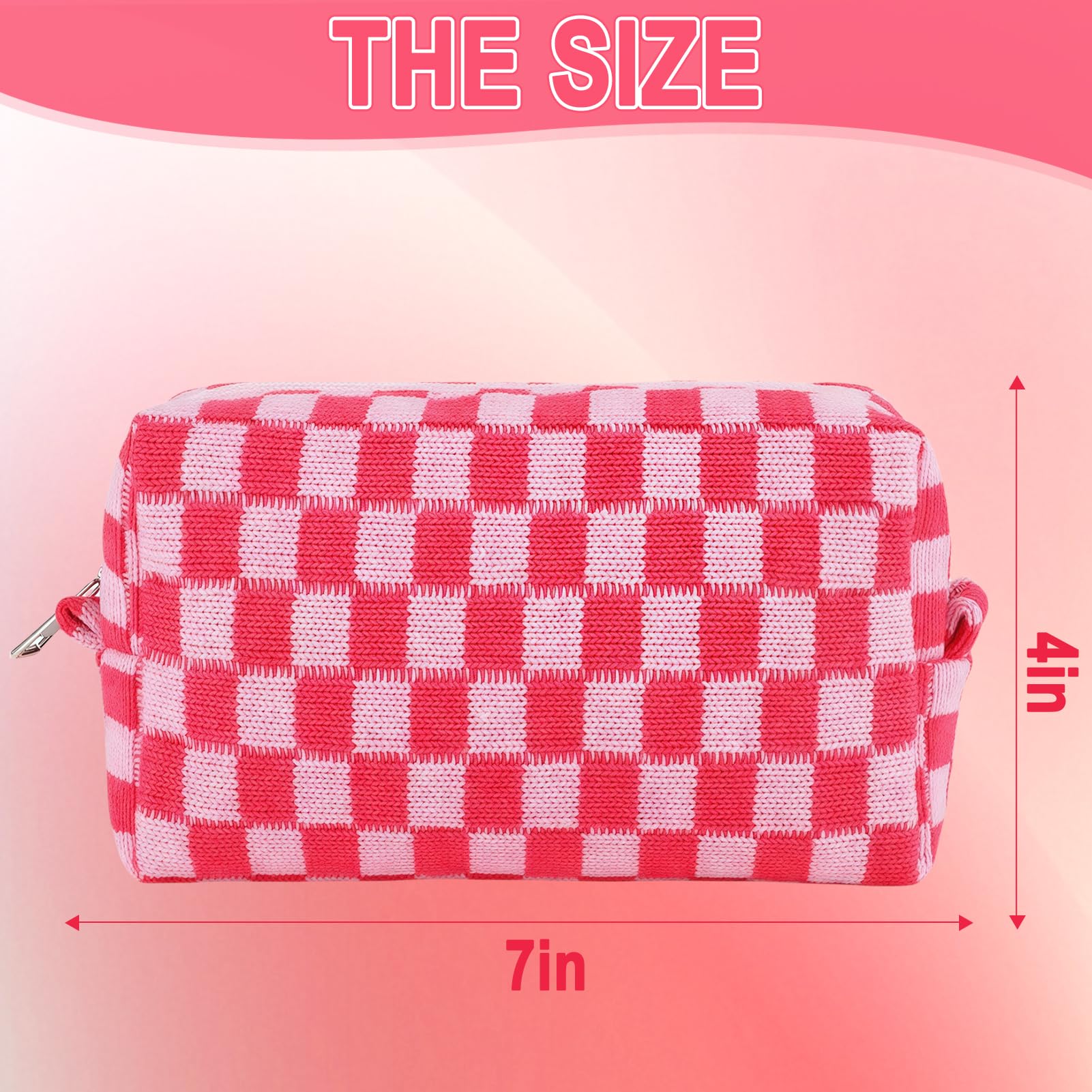ZLFSRQ 6Pcs Checkered Pencil Case Cute Pencil Pouch for Teens Checkered Makeup Bag Pink Medium Travel Cosmetic Bag Makeup Pouch for Purse Aesthetic Trendy Zipper Toiletry Bags Organizer