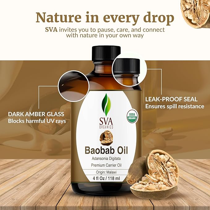 SVA ORGANICS Baobab Seed Carrier Oil with Dropper, 4 Fl Oz (118 ml)