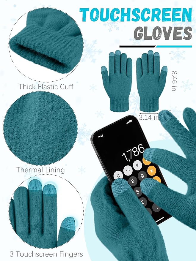 LOROME Winter Beanie Hat Gloves Scarf, Cashmere Hat Gloves Scarf Set Women