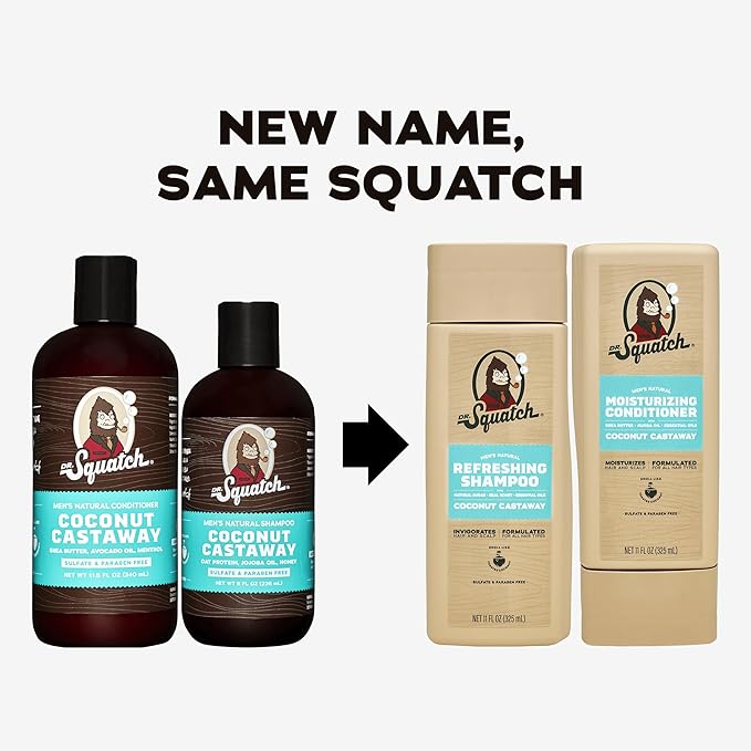 Dr. Squatch Men's Natural Shampoo and Conditioner Set – Sulfate & Paraben Free Natural Shampoo and Conditioner for Men – Scalp Nourishing Formula – Coconut Castaway (11 fl oz, 2-Pack)
