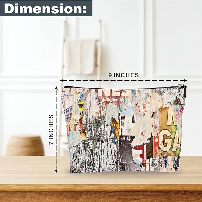 YKYENR Art Theme Makeup Bag - Retro Posters Texture - Vintage Printing Cosmetic Bag, Toiletry Bag Gift For Girls, Teen, Personal Care & Accessories - A10