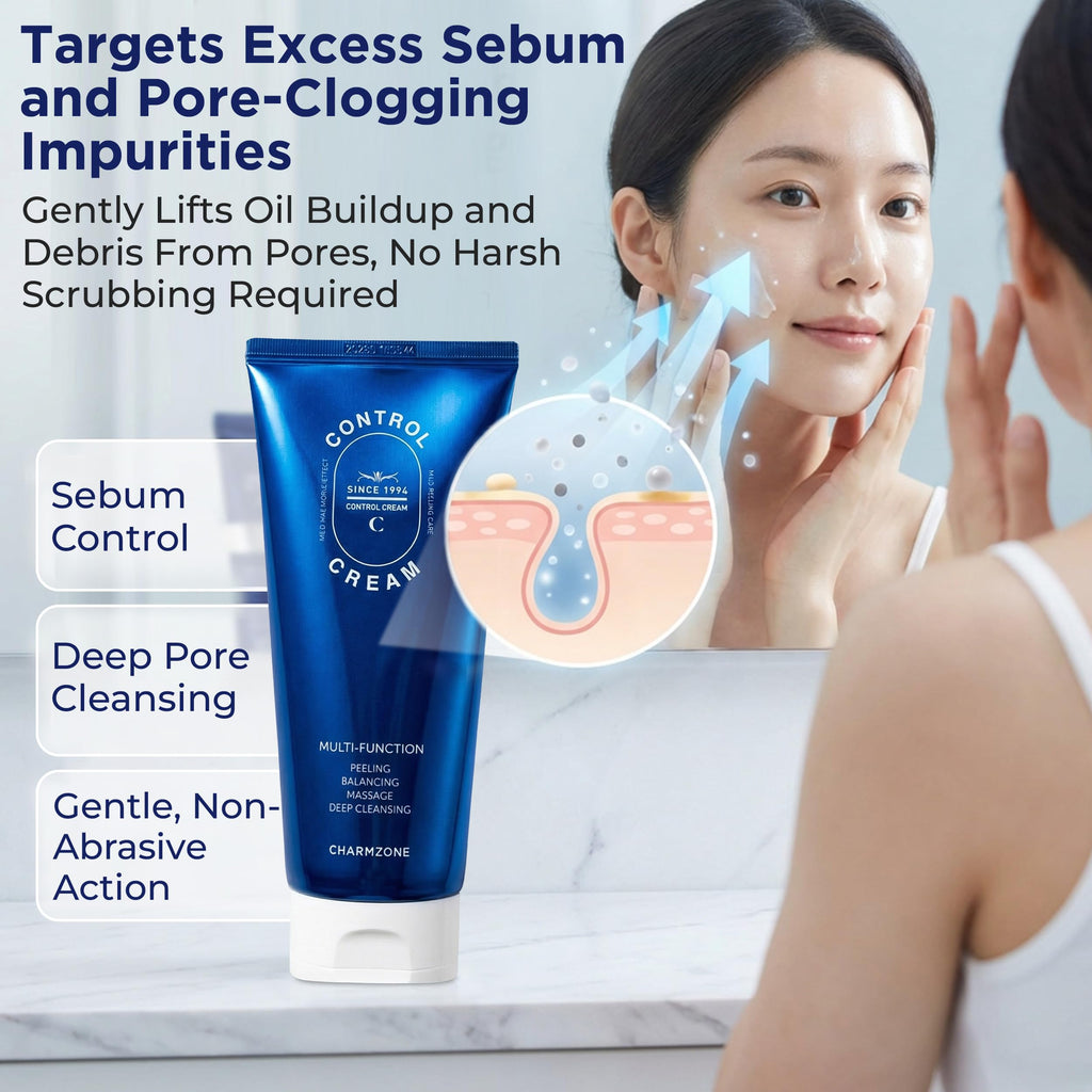 CHARMZONE Control Cream [NEW VERSION] – Korean Skincare Exfoliating Face & Body Massage Cream for Removing Sebum & Dead Skin Cells, Hydrating Self-Massage Moisturizer (150ml / 5.07 fl oz)