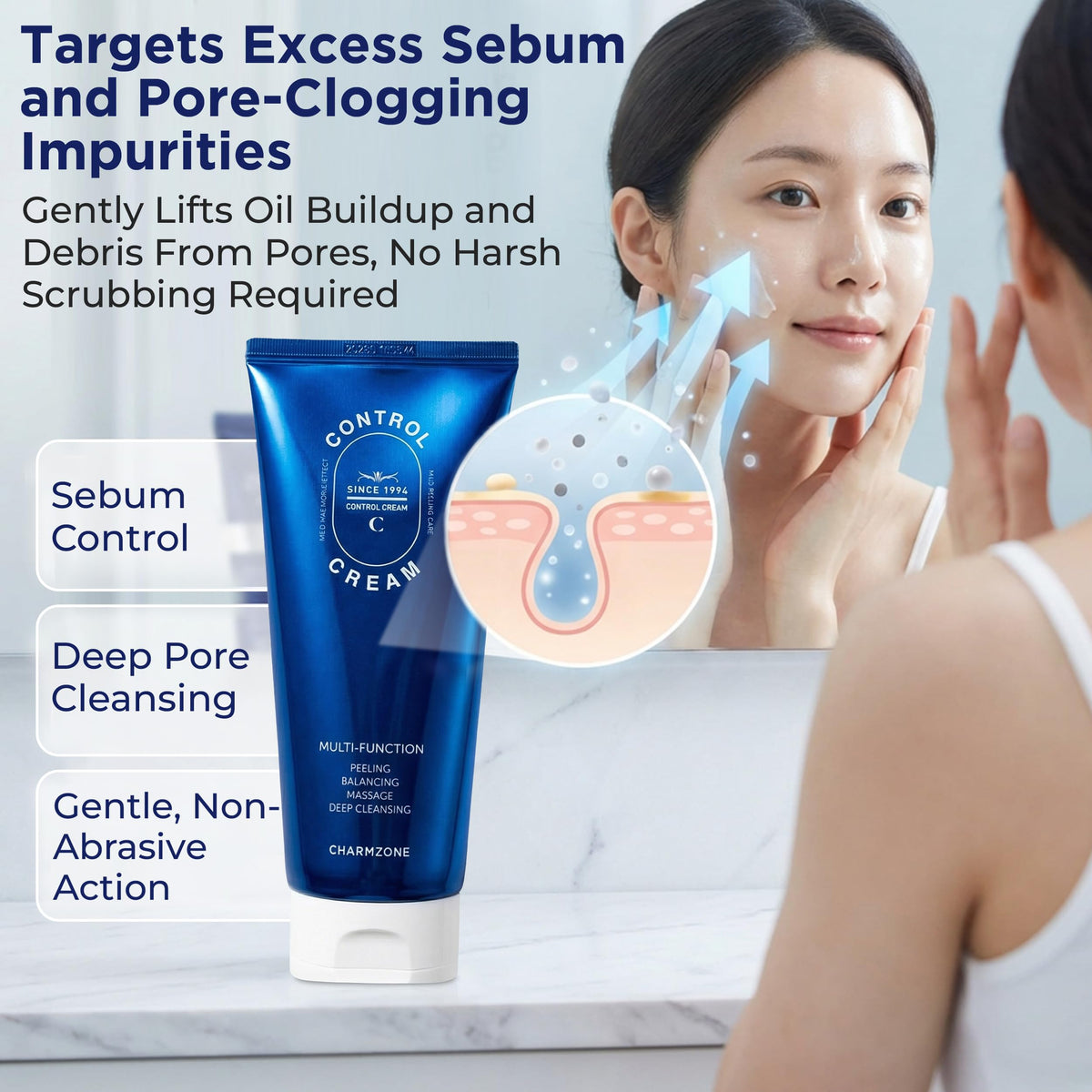 CHARMZONE Control Cream [NEW VERSION] – Korean Skincare Exfoliating Face & Body Massage Cream for Removing Sebum & Dead Skin Cells, Hydrating Self-Massage Moisturizer (150ml / 5.07 fl oz)