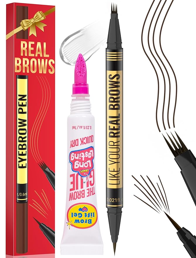 Vevivia Dual-Tip Microblading Eyebrow Pencil & Clear Brow Gel, Dark Brown