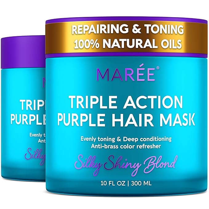 MAREE Deep Conditioning Hair Mask for Damaged Hair Treatment 2 Pack – Keratin Hair Care for Hydrating Growth Repair Moisturizing – Dry Curly Color Refreshing – 10 Fl Oz, Purple