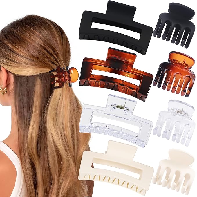 SMKSL 8 Pcs Hair Clips for Women, Medium Small Claw Clips for Thin Thick Curly Hair, Strong Hold & Non-Slip Jaw Clips, Stylish Hair Accessories Ideal Gifts for Women Girls (Transparent)