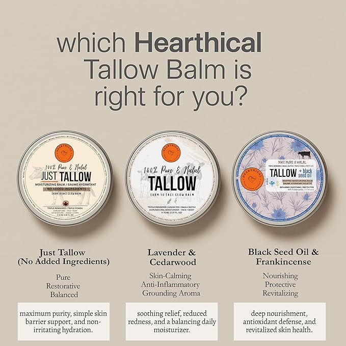 Hearthical Halal Grass Fed Beef Tallow For Skin – 70g Organic Beef Tallow Moisturizer – Beef Tallow Face Moisturizer & Beef Tallow Face Cream – Pure Beef Tallow Balm with Lavender & Cedarwood