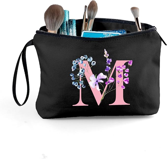 A-Z Personalized Makeup Bag with Mirror, Friendship Gifts for Women, M