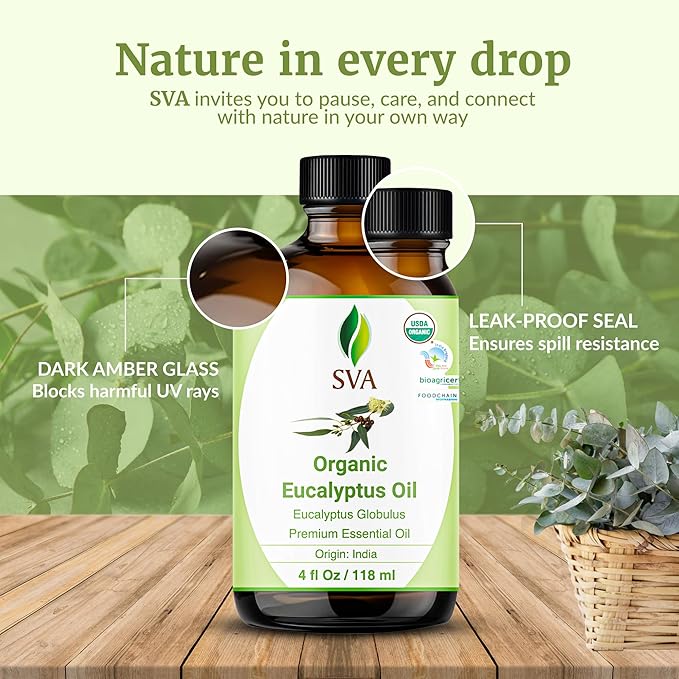 SVA Organic Eucalyptus Essential Oil with Dropper, 4 Fl Oz (118 mL)