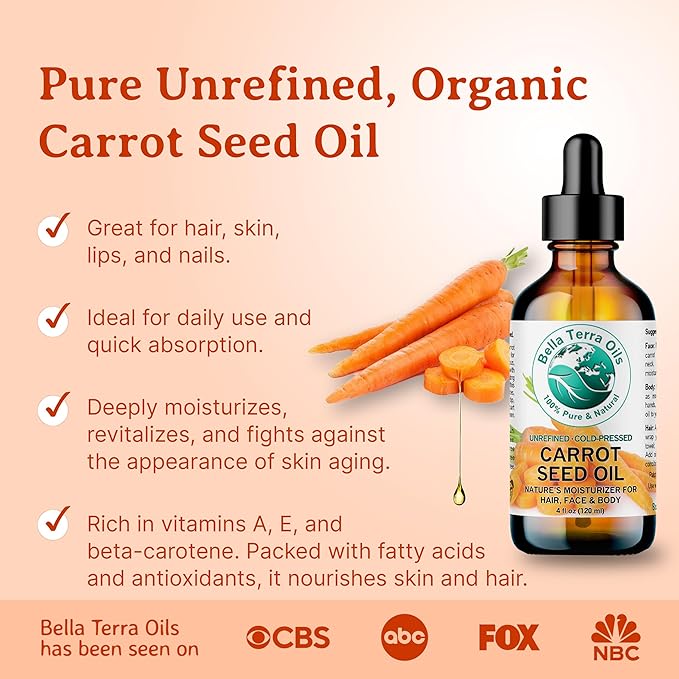 Bella Terra Oils - Natural Carrot Seed Oil 16 oz - Pure Natural Carrot Essence, Offering the Best of Vitamin C & Omega Fatty Acids, The Beacon of Natural Skin Care