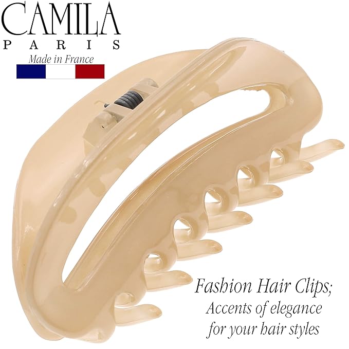 Camila Paris CP3122 French Hair Clips for Women, 3.5" Beige, Large Claw Clip Strong Hold All Day, No Damage No Slip Claw Clips for Thick Curly Wavy Fine Straight Hair, Jaw Clip Made in France