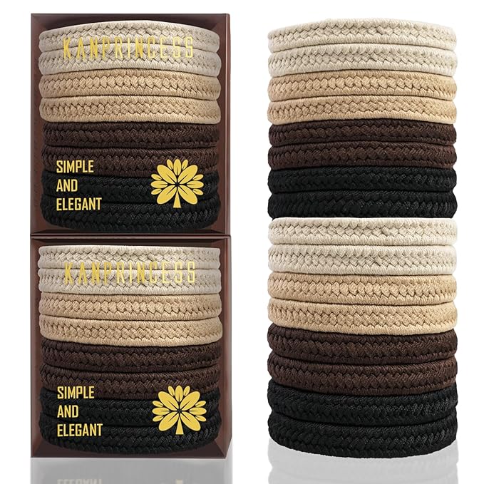 KANPRINCESS 16Pcs Hair Ties For Thick Hair, Strong Stretchy Hair Bands For Women Girls, No Slip Braided Hair Ties No Damage, Ponytail Holders-Exceptionally Secure with Gentle Hold (Set 8)