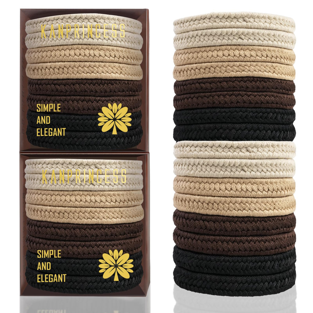 KANPRINCESS 16Pcs Hair Ties For Thick Hair, Strong Stretchy Hair Bands For Women Girls, No Slip Braided Hair Ties No Damage, Ponytail Holders-Exceptionally Secure with Gentle Hold (Set 8)