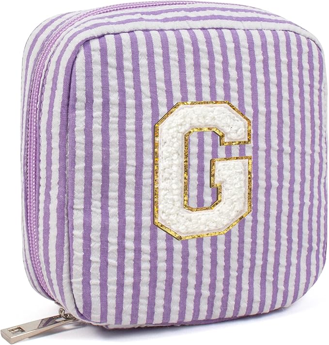 LETGO Birthday Gifts for Women - Personalized Cute Purple Initial Cosmetic Makeup Pouch Make Up Toiletry Bag for Her Mom Teacher Friend Girlfriend Wife Teacher's Day Gifts 21st Birthday Giftss
