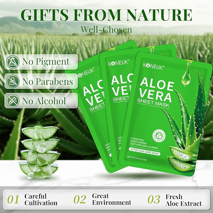 30 Pack Aloe Vera Hydrating Face Masks Skincare, Moisturizing & Soothing