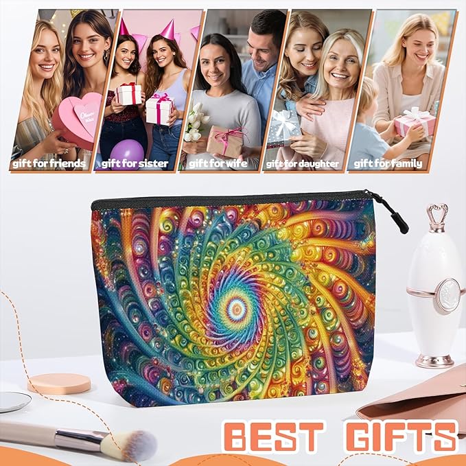 Scribesense Cosmetic Bags Travel Makeup Toilet Case Waterproof Pouch for Women Girls 6.7X9.45inches - Abstract Art Style Spirals