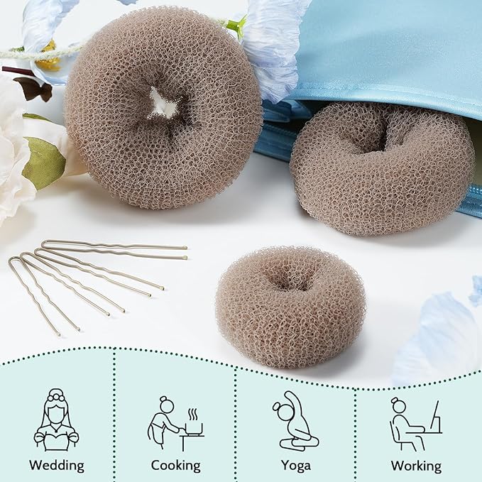 TsMADDTs Hair Bun Set, Tan Brown Hair Donut Bun Maker with U Pins for Dance