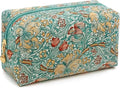 OIMEI Floral Quilted Pouch Cotton Makeup Bag for Women, Large Capacity Travel Cosmetic Pouch with Zipper, Cute Toiletry & Brush Organizer, Kawaii Makeup Storage Case – Garden Light Blue