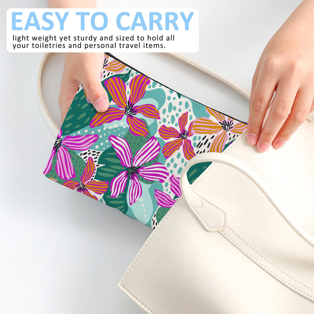 iapodiad Makeup Bag Abstact Tropical Flowers Cosmetic Bag Mini Portable Travel Toiletry Bag Organizer Makeup Brushes Aesthetic Accessories Waterproof Storage Bag for Women