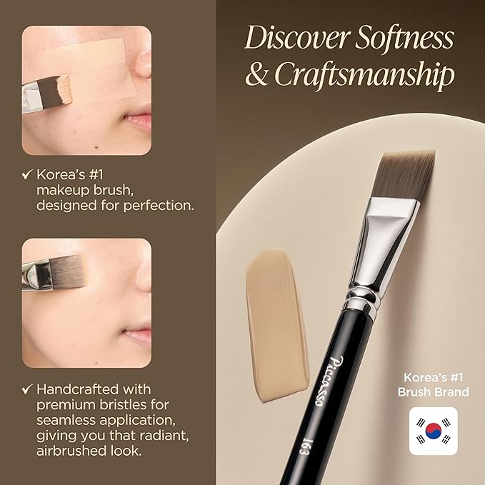 Piccasso 163 Flat Foundation Brush for Liquid Makeup, Cream Foundation
