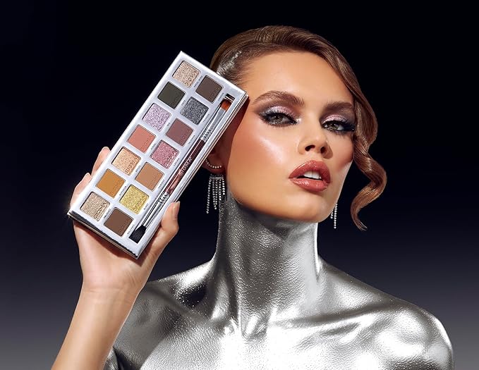 Sigma Beauty Cool Neutrals Eyeshadow Palette — Dual-Ended Brush, 14 Cool-Toned Eye Shadows - Includes Mirror, Waterproof Technology, Mixture of Finishes