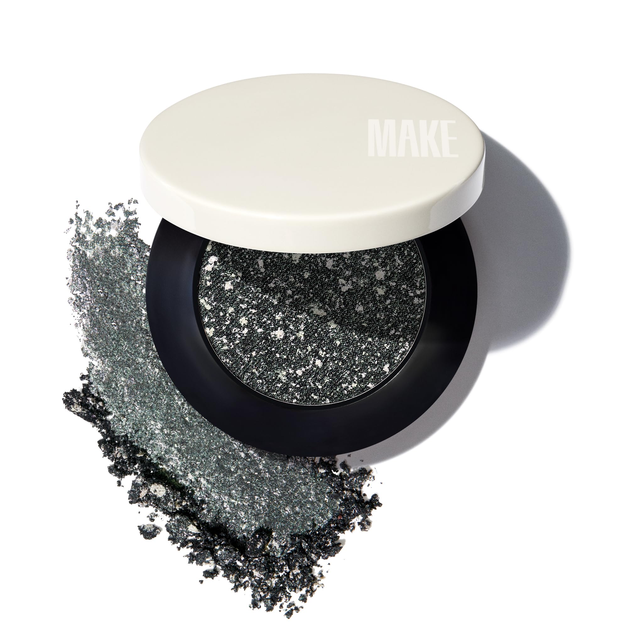 MAKE Beauty Multi-Chromatic Eye Shadow. Metal Reflecting Luminous Foil Finish Creamy, Buildable, Dimensional Long-wear, Crease-proof Powder Eyeshadow, Multichrome Shade - Stardust, Emerald Green