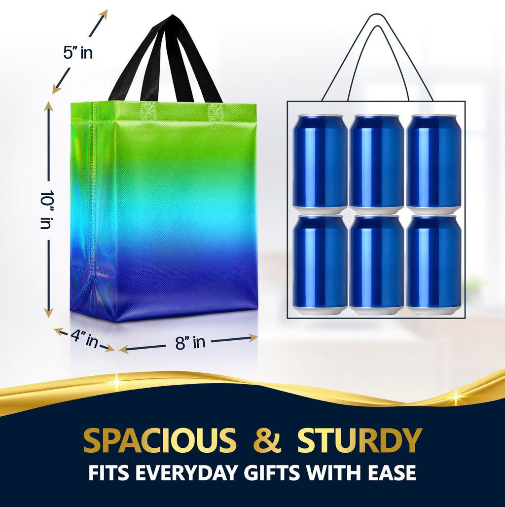 Nush Nush Medium Blue to Green Rise Gift Bags, 8 x 4 x 10, Set of 12