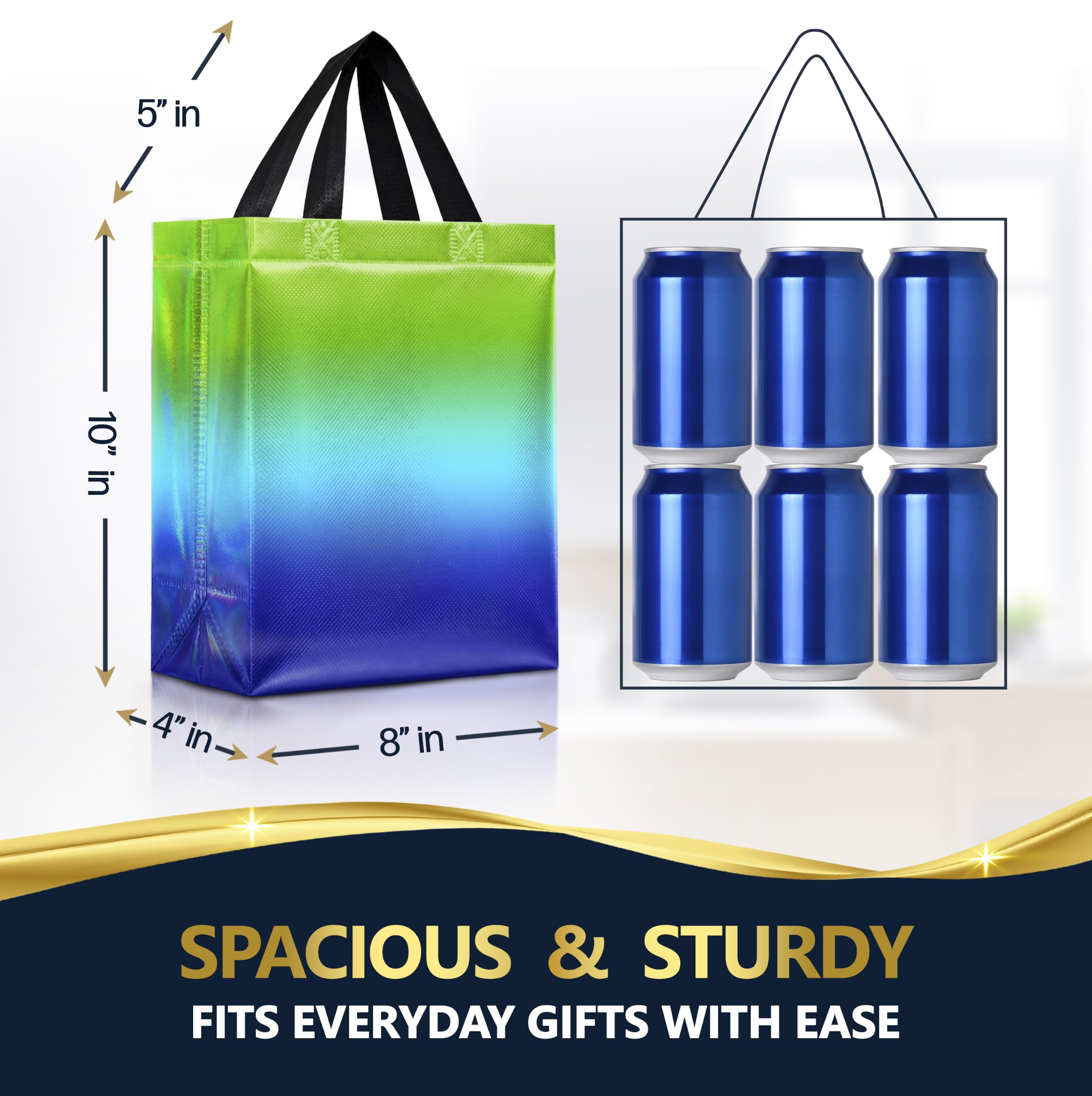 Nush Nush Medium Blue to Green Rise Gift Bags, 8 x 4 x 10, Set of 12