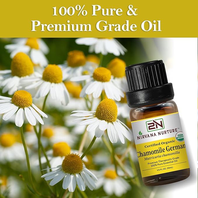 Nirvana Nurture Chamomile German Essential Oil USDA Certified Organic, 100% Pure Natural Premium Grade, Undiluted- Aromatherapy Diffuser for Calm and Relaxation, Skin Care, Hair Care